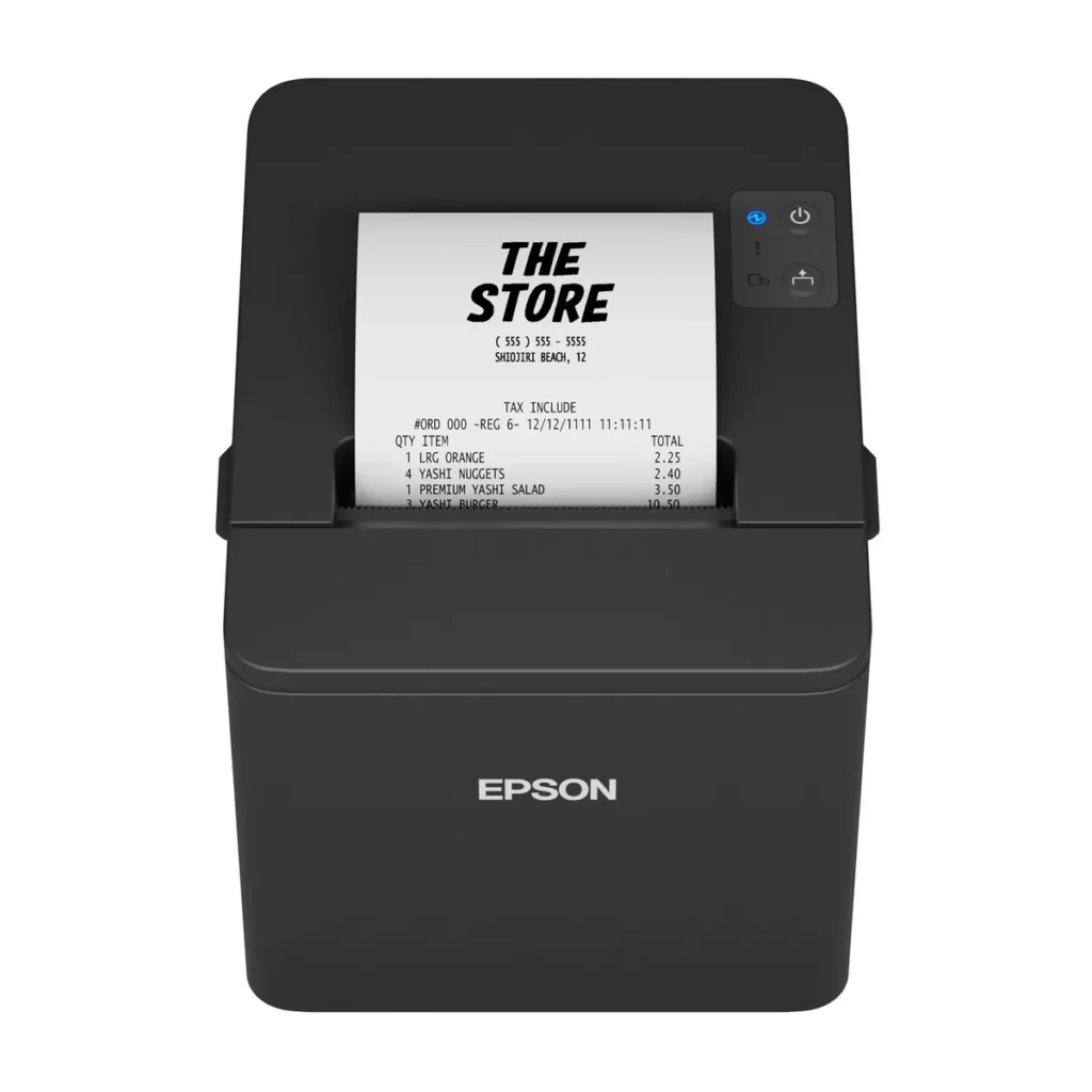 Imprimante thermique de tickets Epson TM-T20IV sur fond blanc.