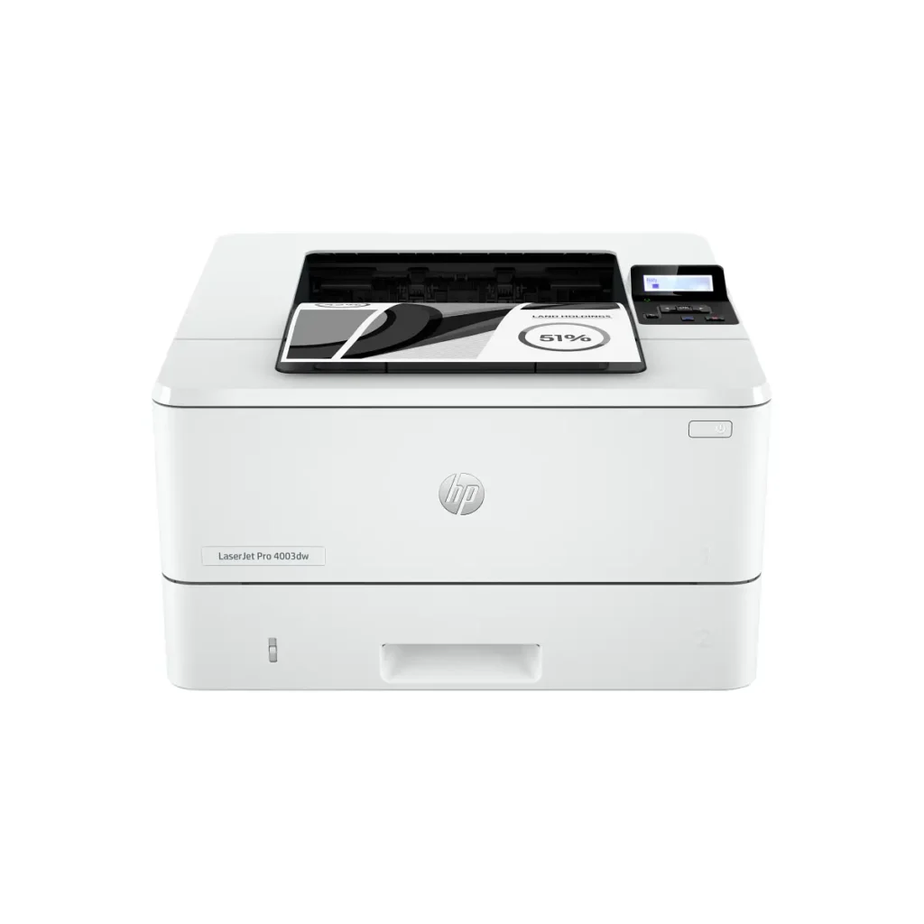 Imprimante laser monochrome HP LaserJet Pro 4003dw sur fond blanc.